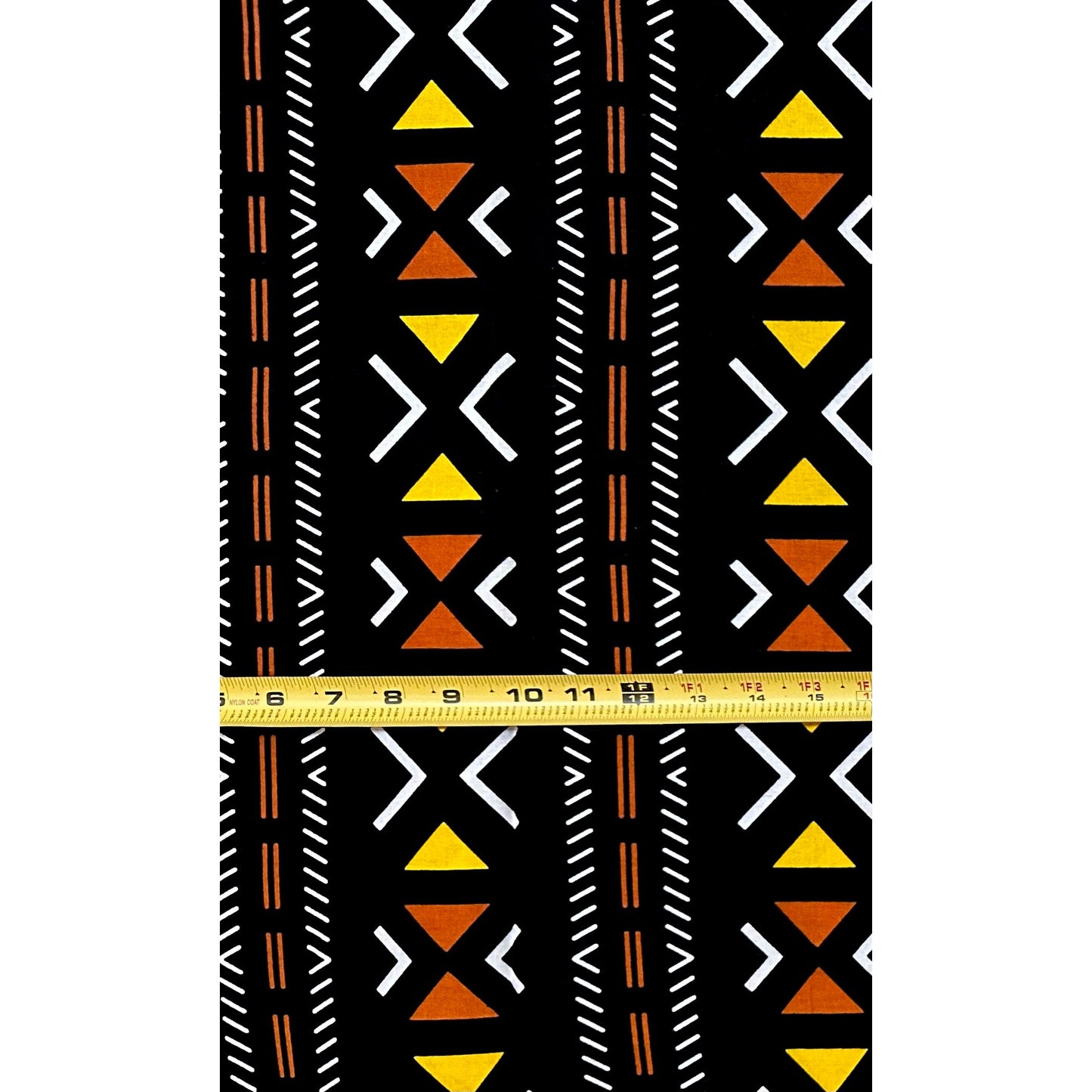 African Print Fabric/ Ankara - Black, White, Brown, Yellow 'Cross the Line' Design, YARD or WHOLESALE
