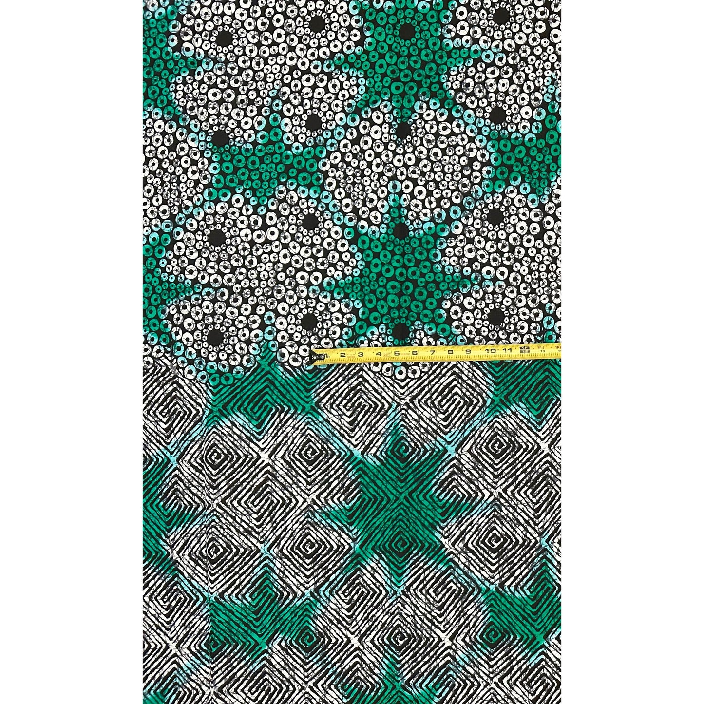 African Print Fabric/ Ankara - Green, Black, White 'Eye Dey Your Side' Design, YARD or WHOLESALE