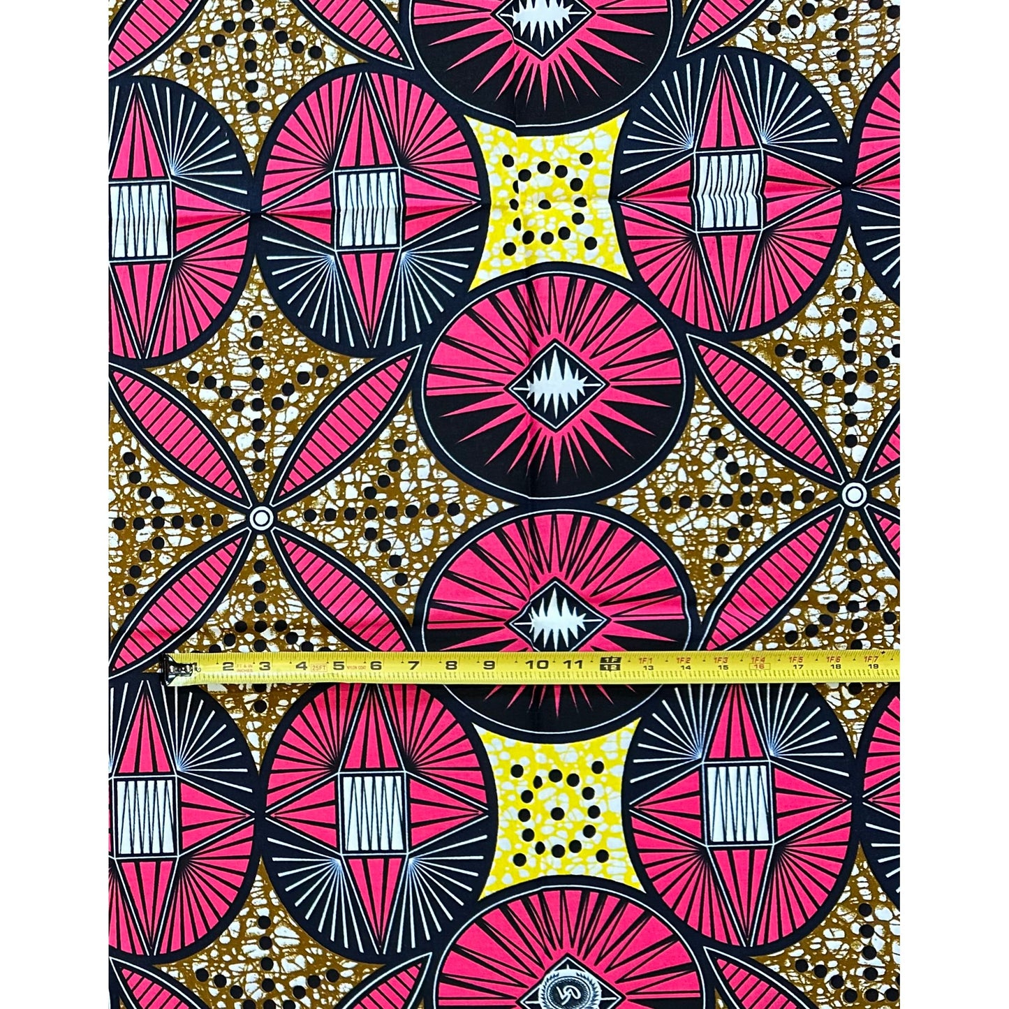 African Print Fabric/ Ankara - Pink, Yellow, Brown ‘Ilé Compass' Design, 1 YARD