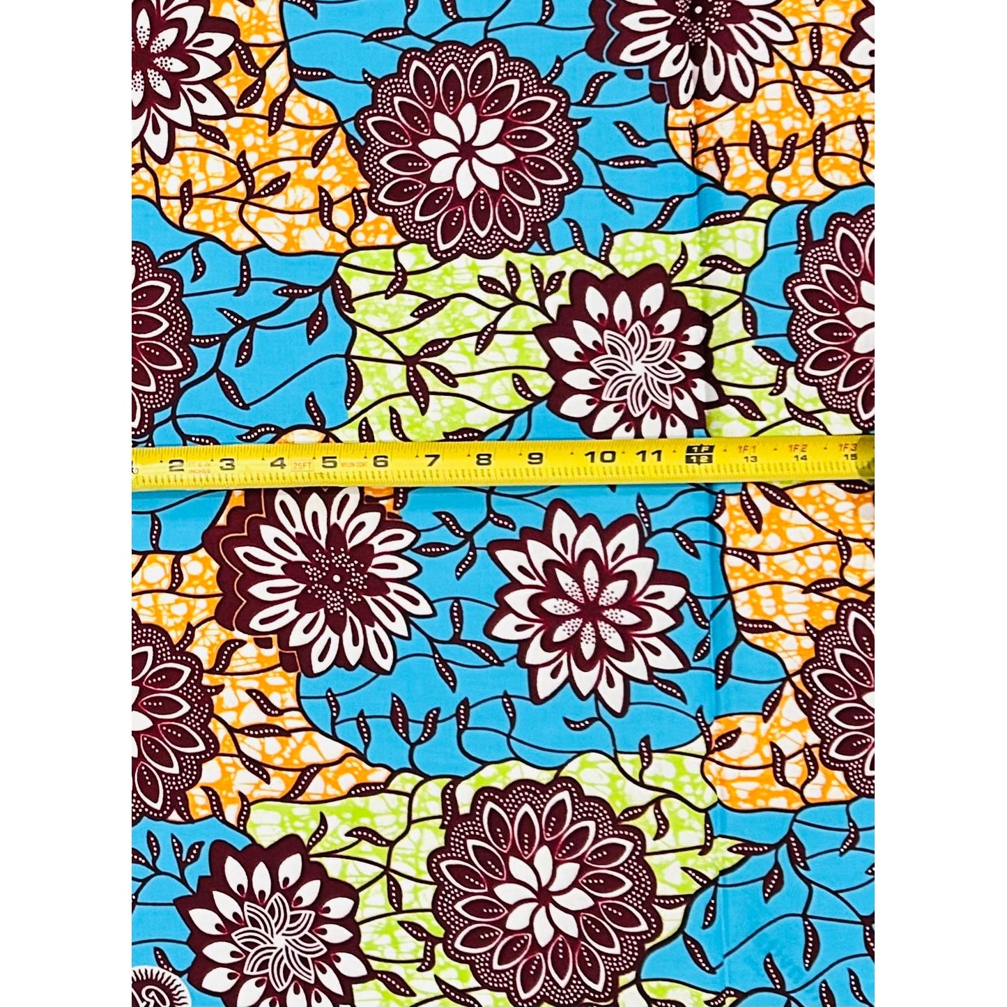 African Print Fabric/ Ankara - Blue, Green, Orange, Brown ‘Mbali Bloom' Design, 1 YARD