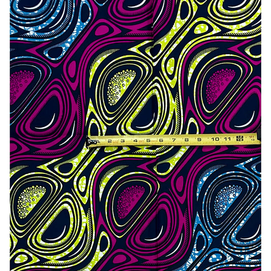African Print Fabric/Ankara - Purple, Yellow, Gray "Gbedu Rhythm" Design