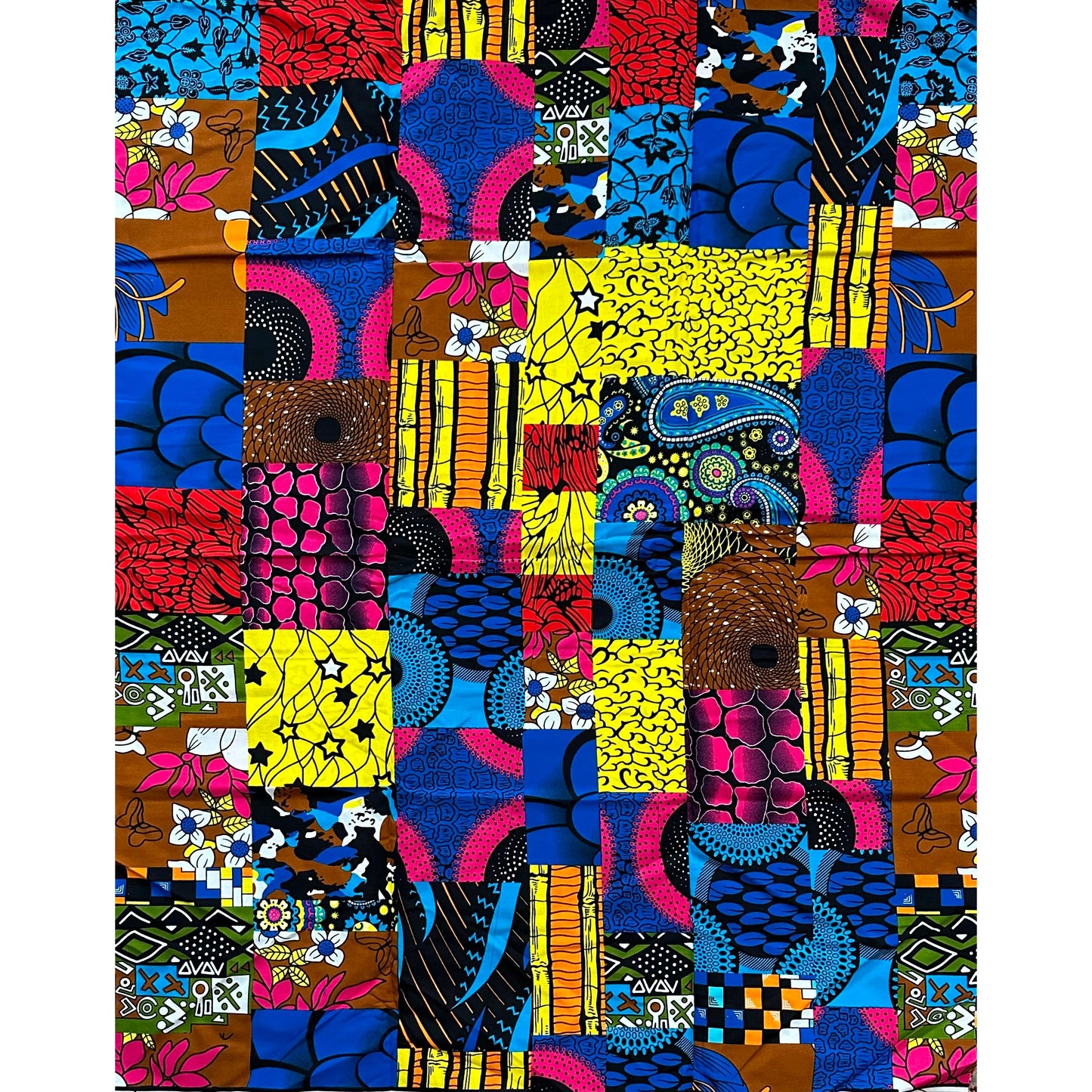 African Print Fabric/Ankara - Blue, Pink, Yellow, Red, Brown ‘Undefeated Charm' Design, YARD or WHOLESALE