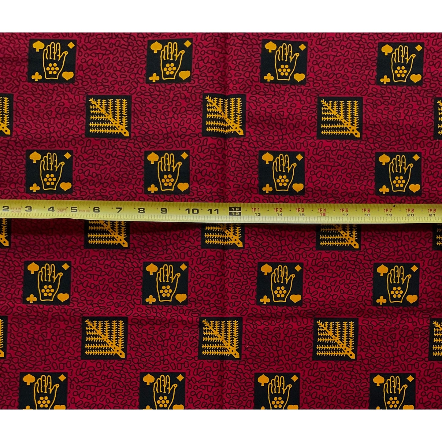 African Print Fabric/Ankara - Red, Marigold, Black 'African Tarot', YARD or WHOLESALE