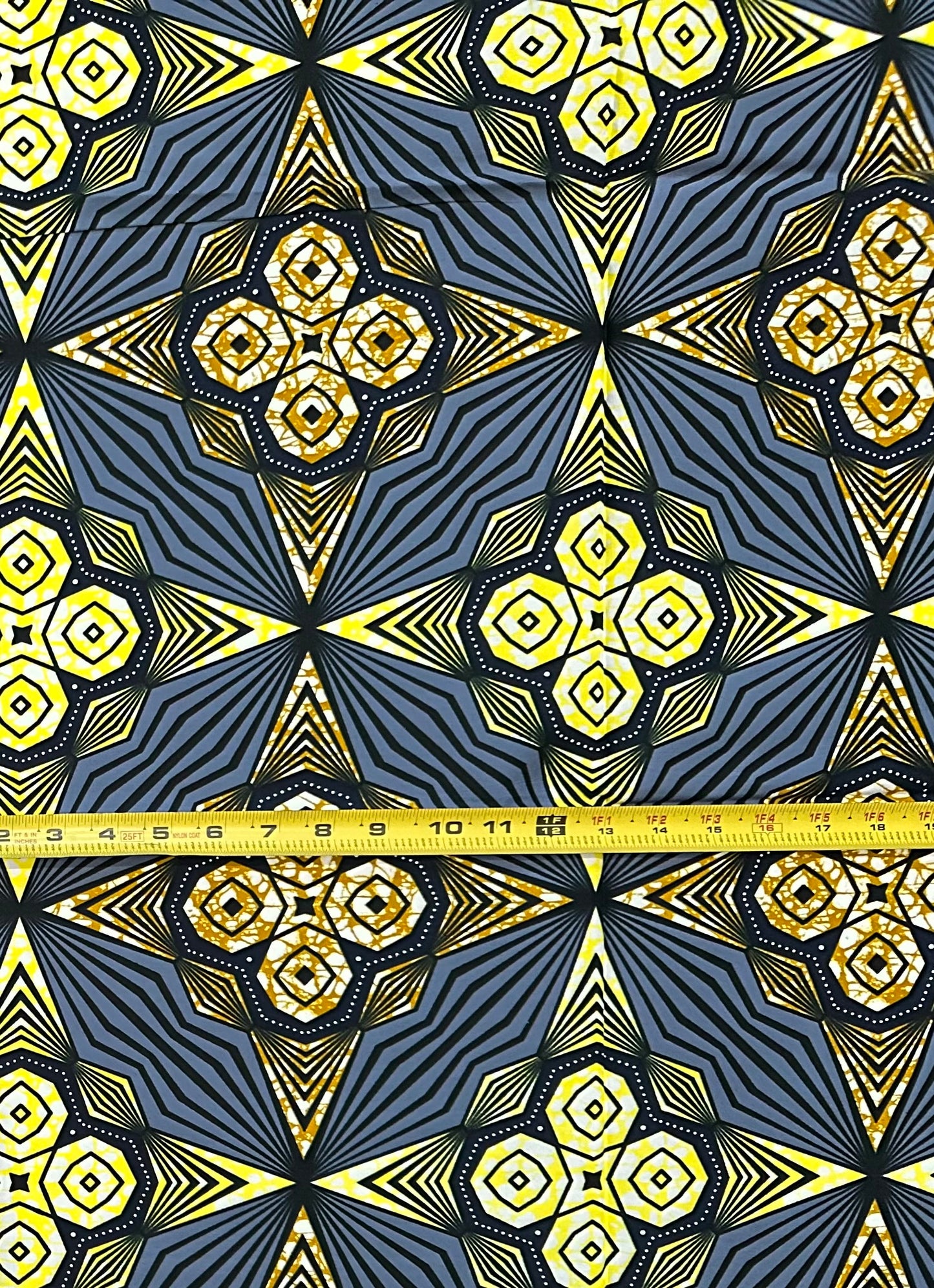 African Print Fabric/ Ankara - Gray, Yellow, Brown 'Adinkra Stars' Design