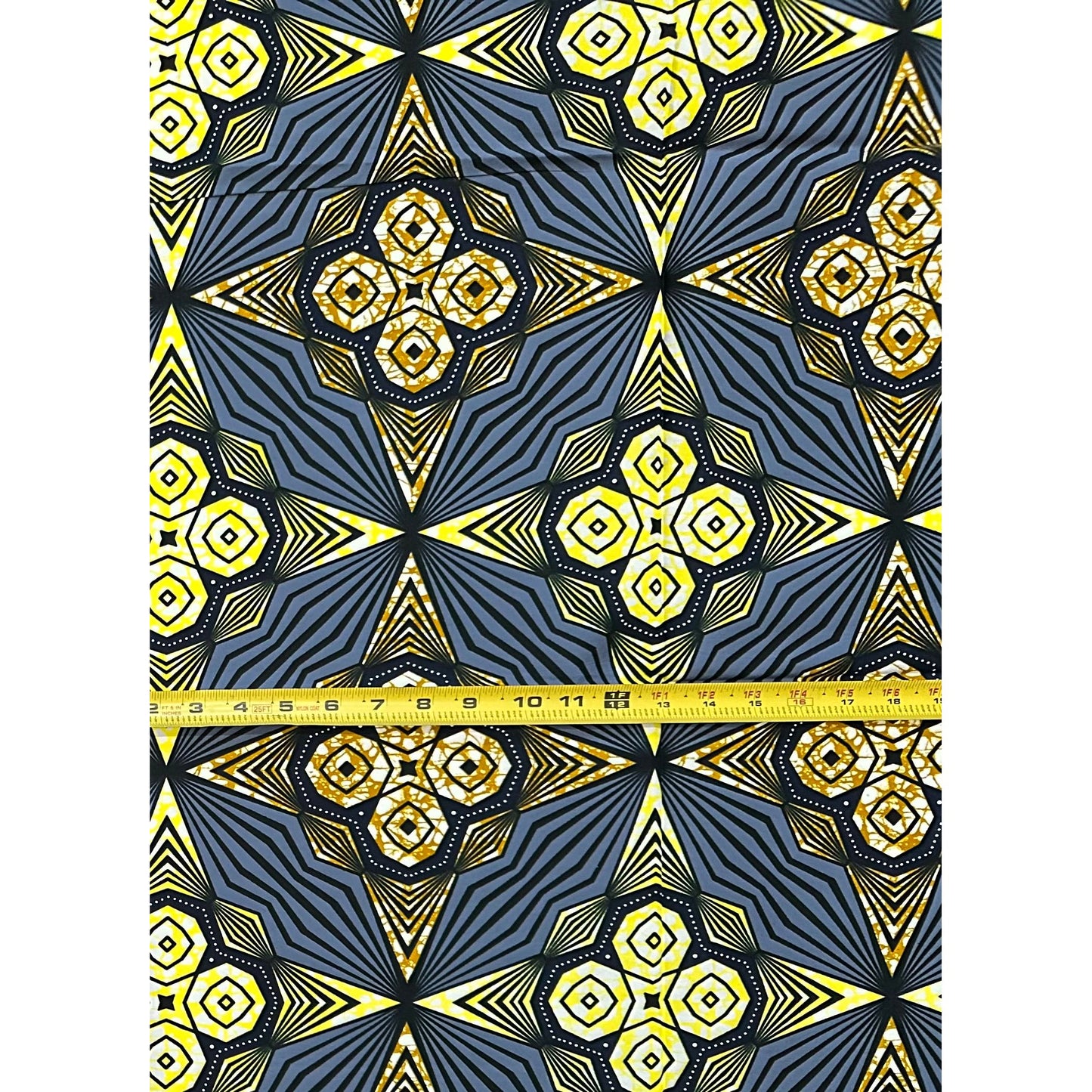 African Print Fabric/ Ankara - Gray, Yellow, Brown 'Adinkra Stars' Design