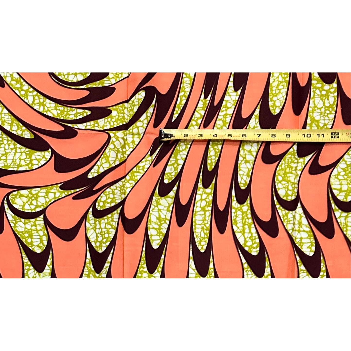 African Print Fabric/ Ankara - Coral, Brown ‘Swirling Waters' Design, 1 YARD