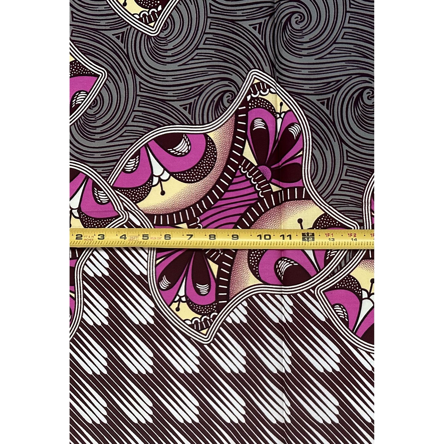 African Print Fabric/ Ankara - Purple, Gray, Cream ‘Abeni Wings' Design, 1 YARD