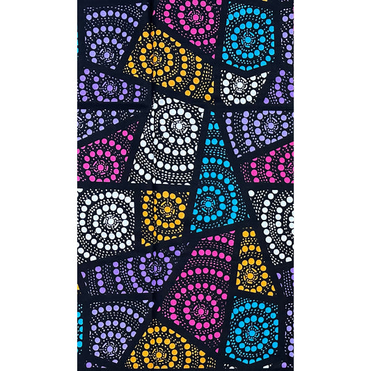 African Print Fabric/ Ankara - Pink, Orange, Purple, Blue 'Talking Circles' Design, YARD or WHOLESALE