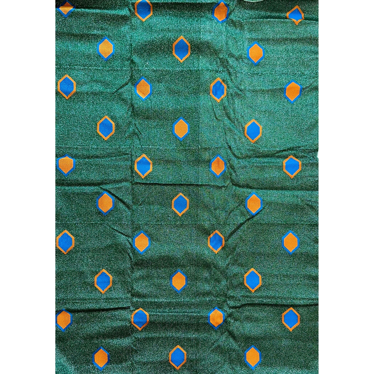 African Fabric/ Woven, Embroidered Kente - Green, Blue, Orange, Silver “Afreyea”, 2 Yards