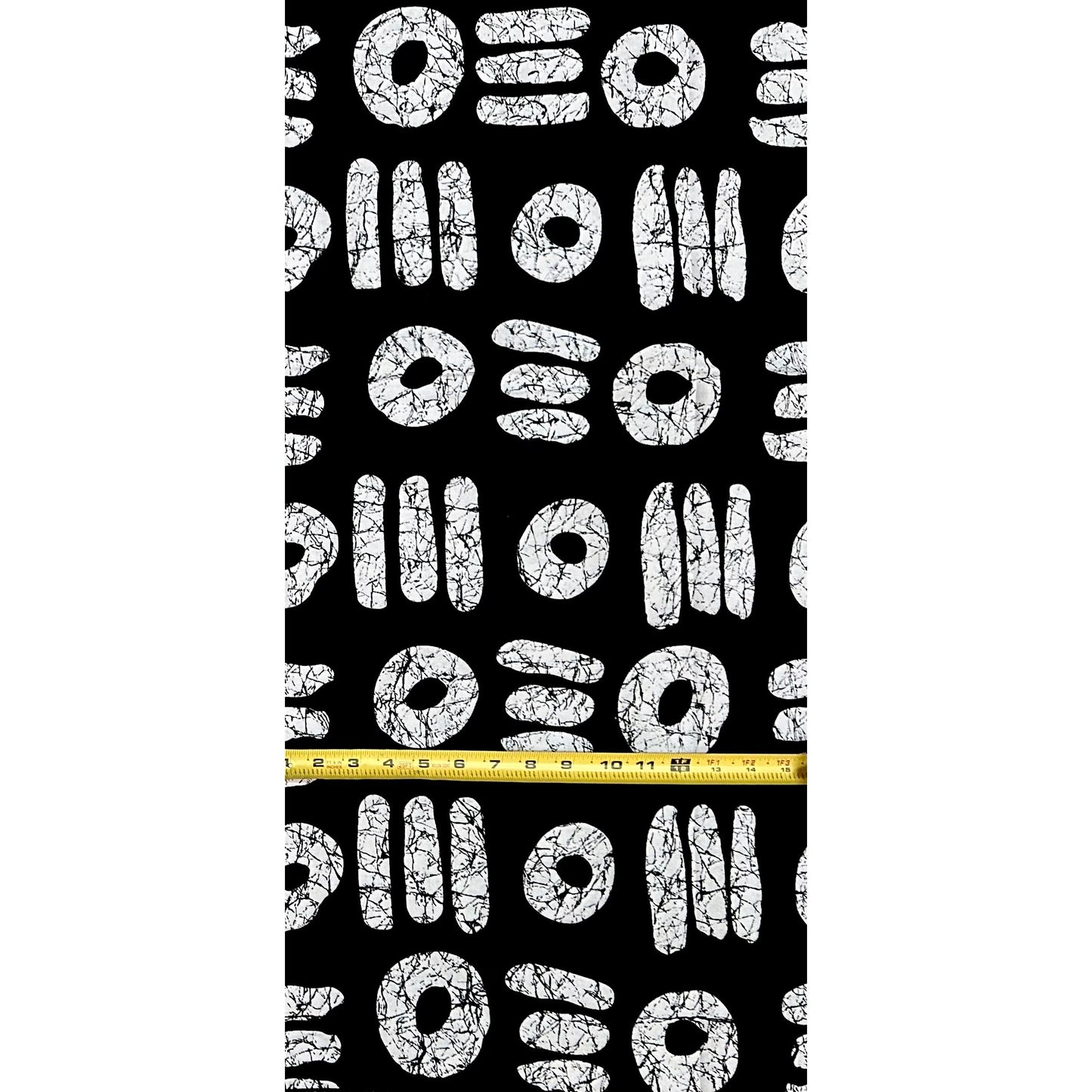 African Print Fabric/ Ankara - Black, White 'Ebon Pulse’, YARD or WHOLESALE