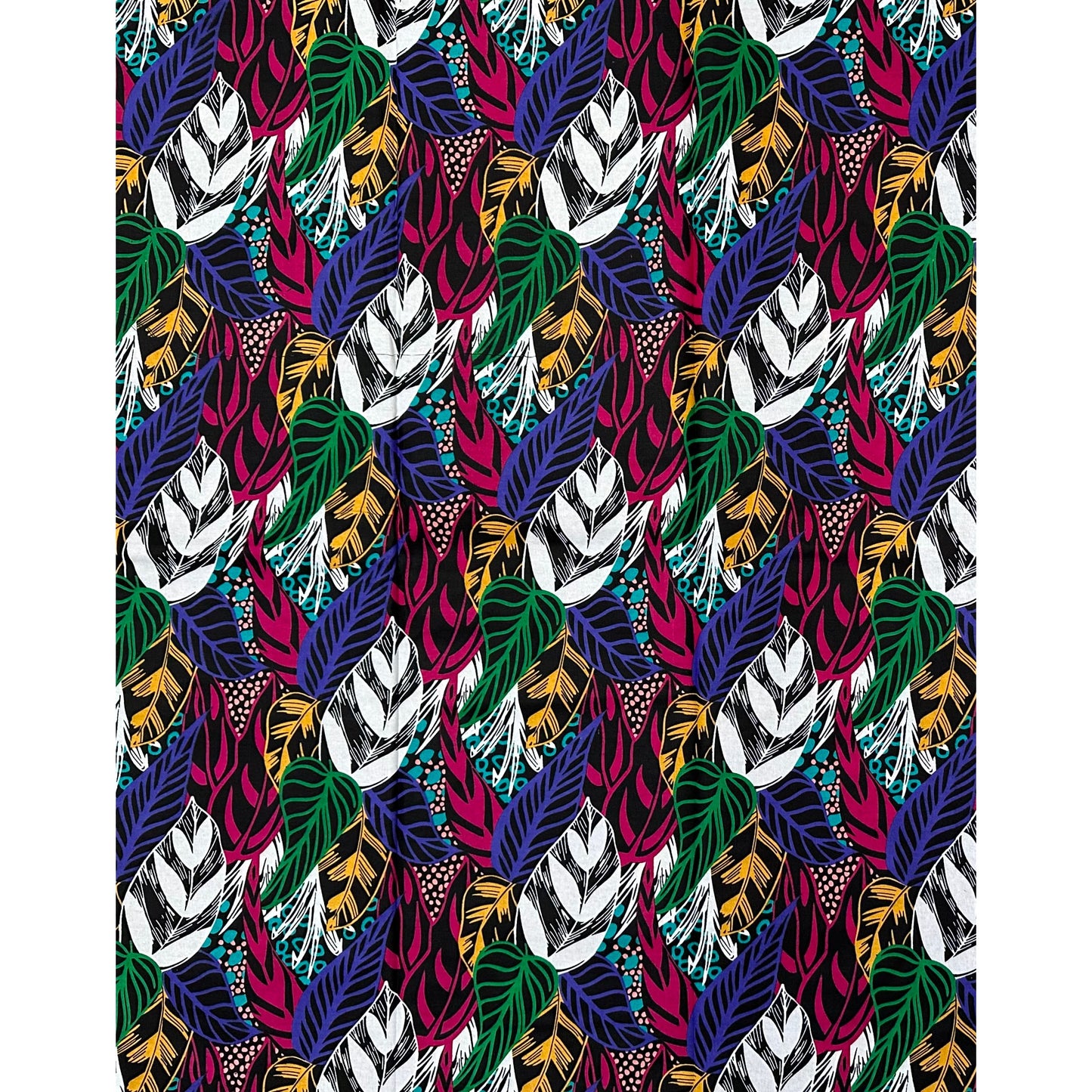 African Print Fabric/Ankara - Purple, Pink, Green, Marigold, Black 'Leaves of Guira', YARD or WHOLESALE