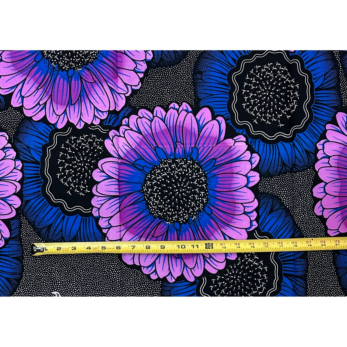 African Print Fabric/ Ankara - Blue, Purple 'Kpai Kpai Flower,’ 1 YARD