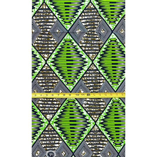African Print Fabric/ Ankara - Green, Brown, Navy 'Imbokodo Diamond,’ 1 YARD