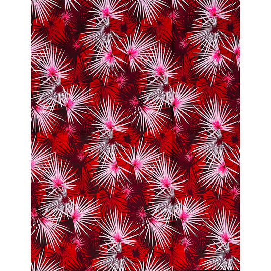 African Print Fabric/ Ankara - Red, White, Pink 'Moto Palm' Design, YARD or WHOLESALE