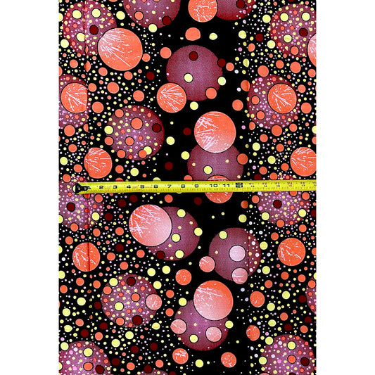 African Print Fabric/ Ankara - Black, Red, Coral, Beige 'Sunsé Dusk,’ 1 YARD