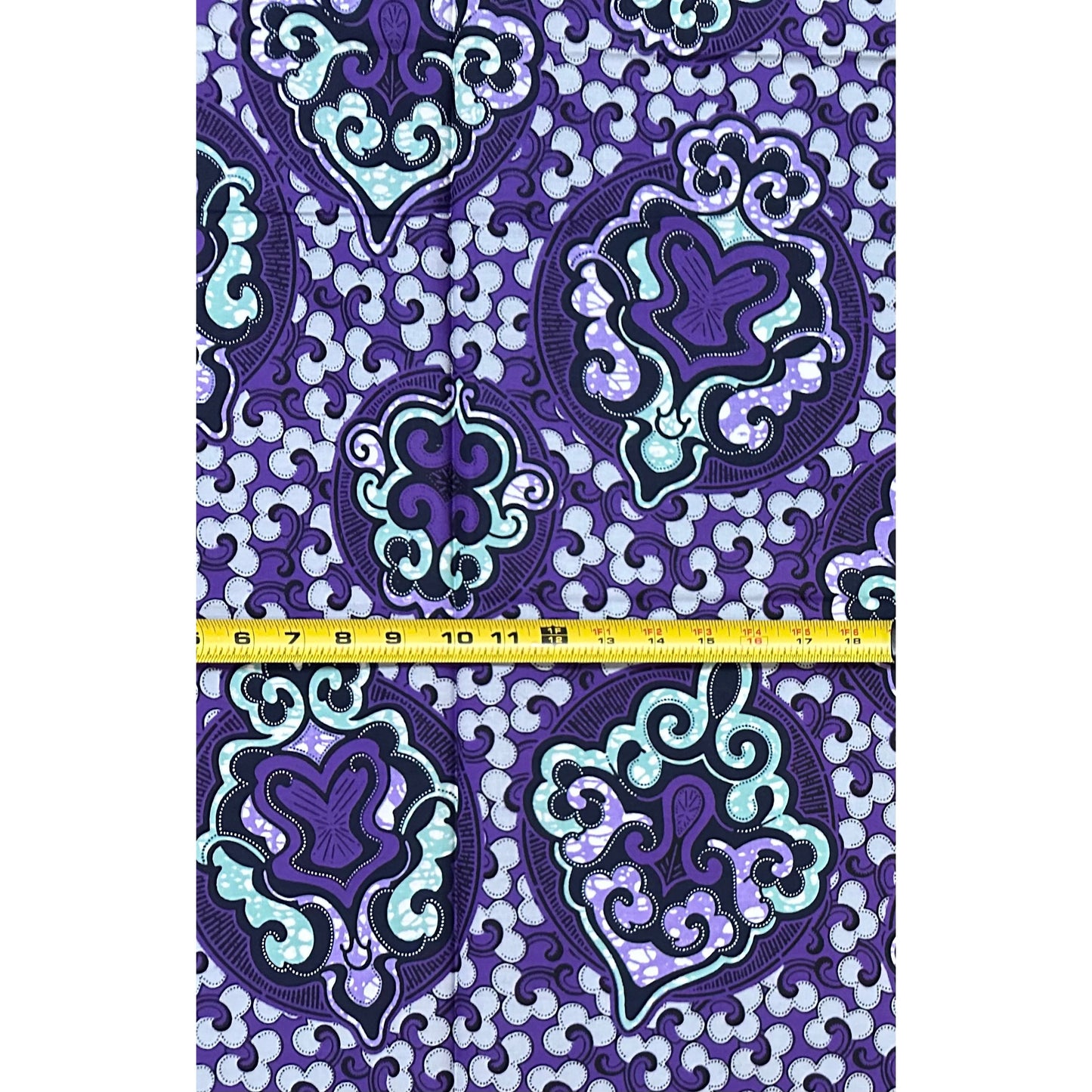 African Print Fabric/Ankara - Purple, Gray, Green “Heirloom Sultana" Design, 1 Yard