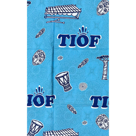 African Print Fabric/ Ankara - Blue, White ‘Tiof Drums of Africa' Design, YARD