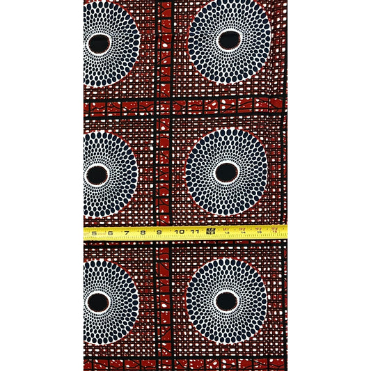 African Print Fabric/ Ankara - Brown, Navy, Black 'Eyes Everywhere', 1 YARD