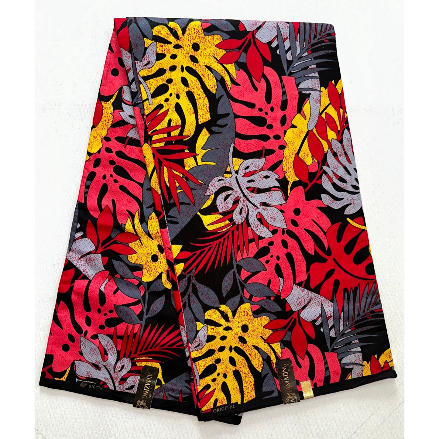 African Print Fabric/ Ankara - Pink, Yellow, Red, Gray, Black 'Pankshin Opulence' Design, YARD or WHOLESALE