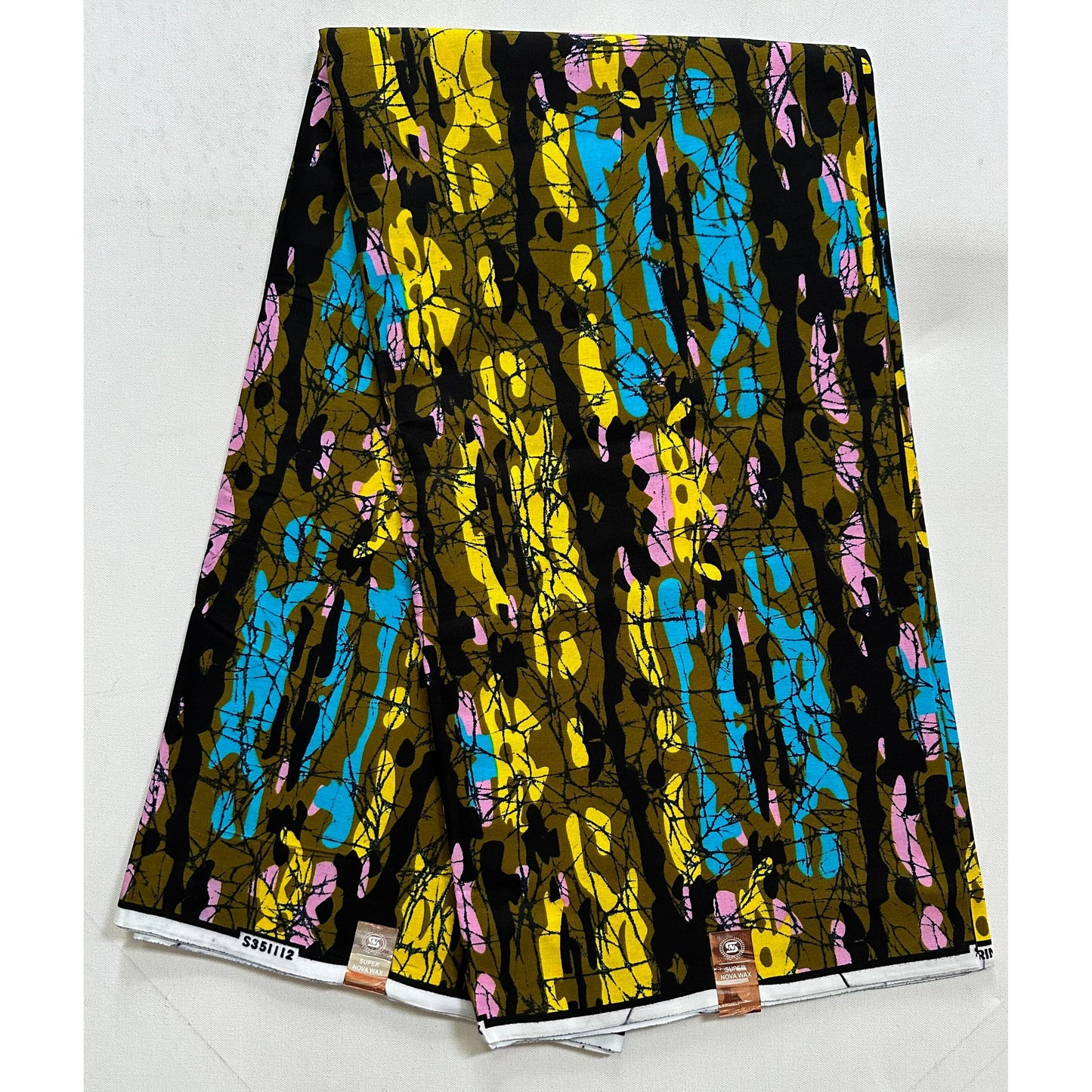 African Print Fabric/ Ankara - Olive Green, Pink, Blue, Yellow, Black 'Boss Babe Camo' Design, YARD or WHOLESALE