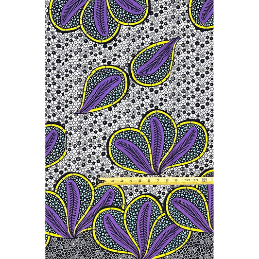 African Print Fabric/ Ankara - Purple, Blue,Yellow ‘Petals of Royal Night' Design, 1 YARD