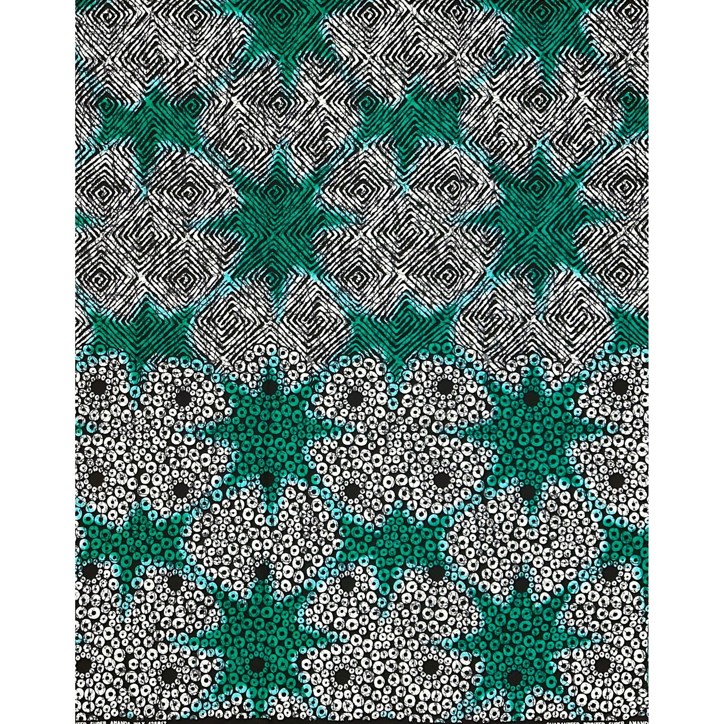 African Print Fabric/ Ankara - Green, Black, White 'Eye Dey Your Side' Design, YARD or WHOLESALE