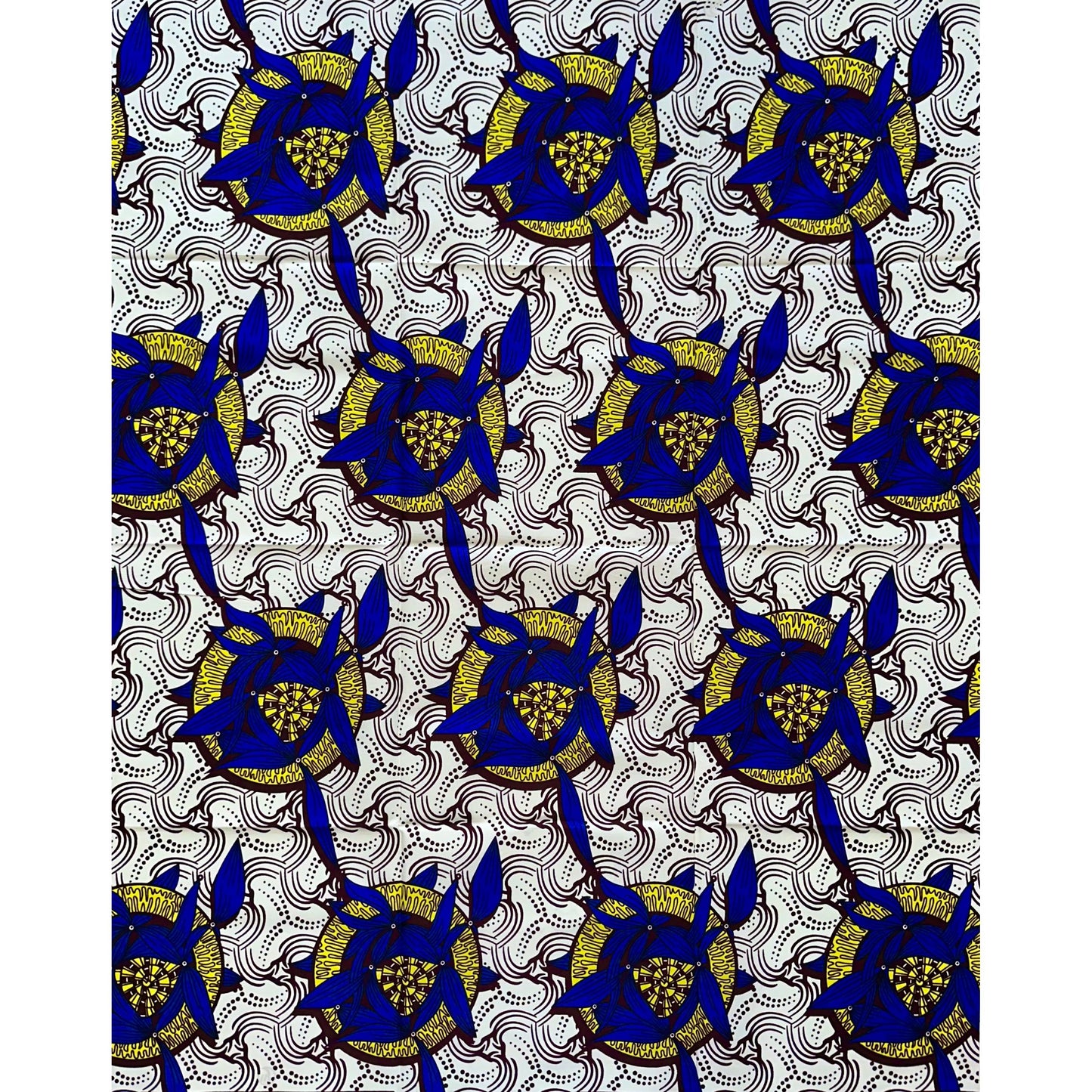 African Print Fabric/Ankara - Blue, Yellow, Cream "Bisa" Design