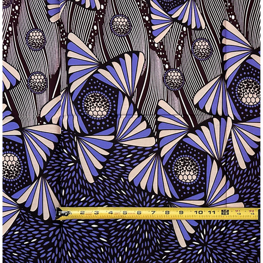 African Print Fabric/Ankara - Beige, Purple, Brown "Ori Flow" Design, Yard