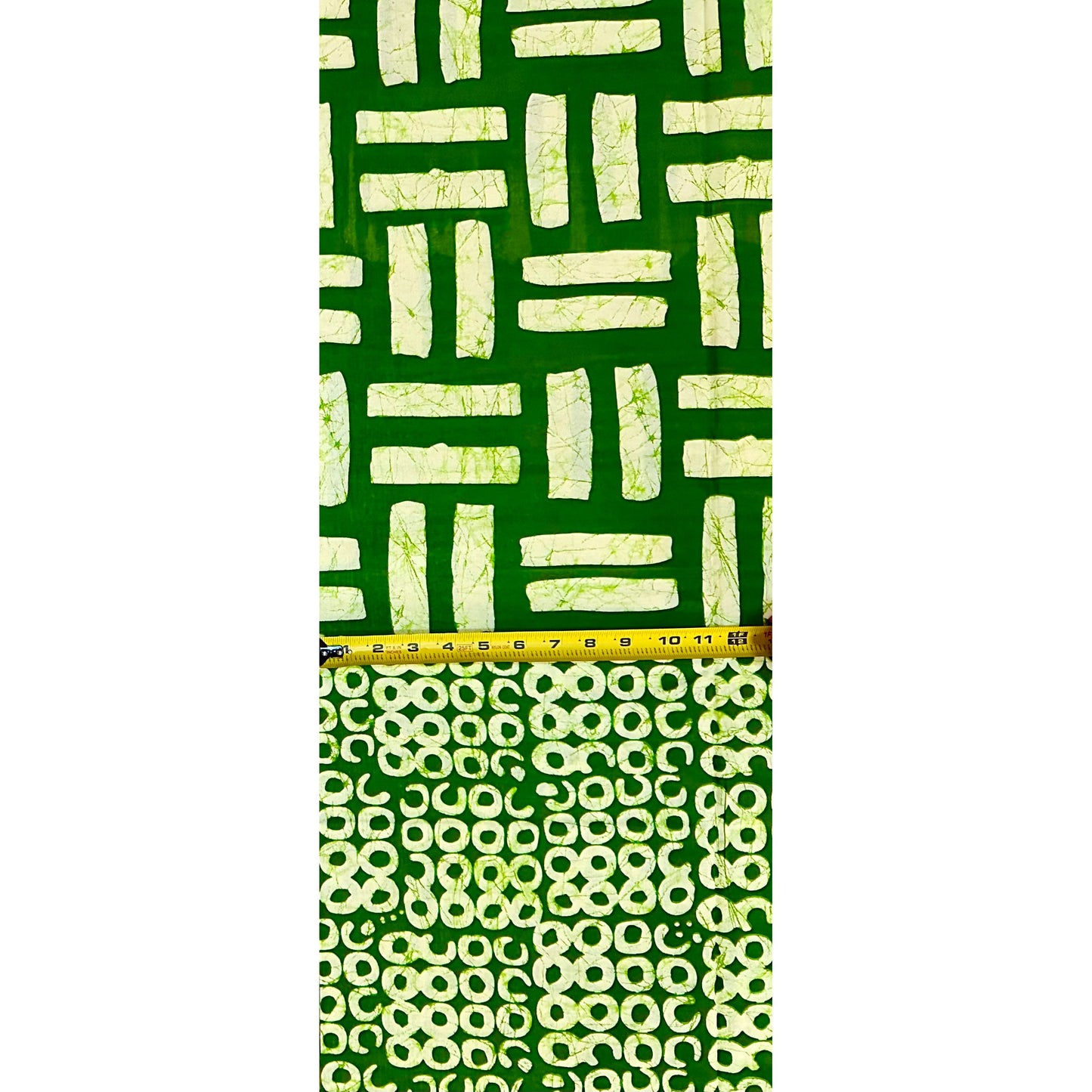 African Print Fabric/ Ankara - Green, Cream 'Aso Koto Lines' Design, YARD or WHOLESALE