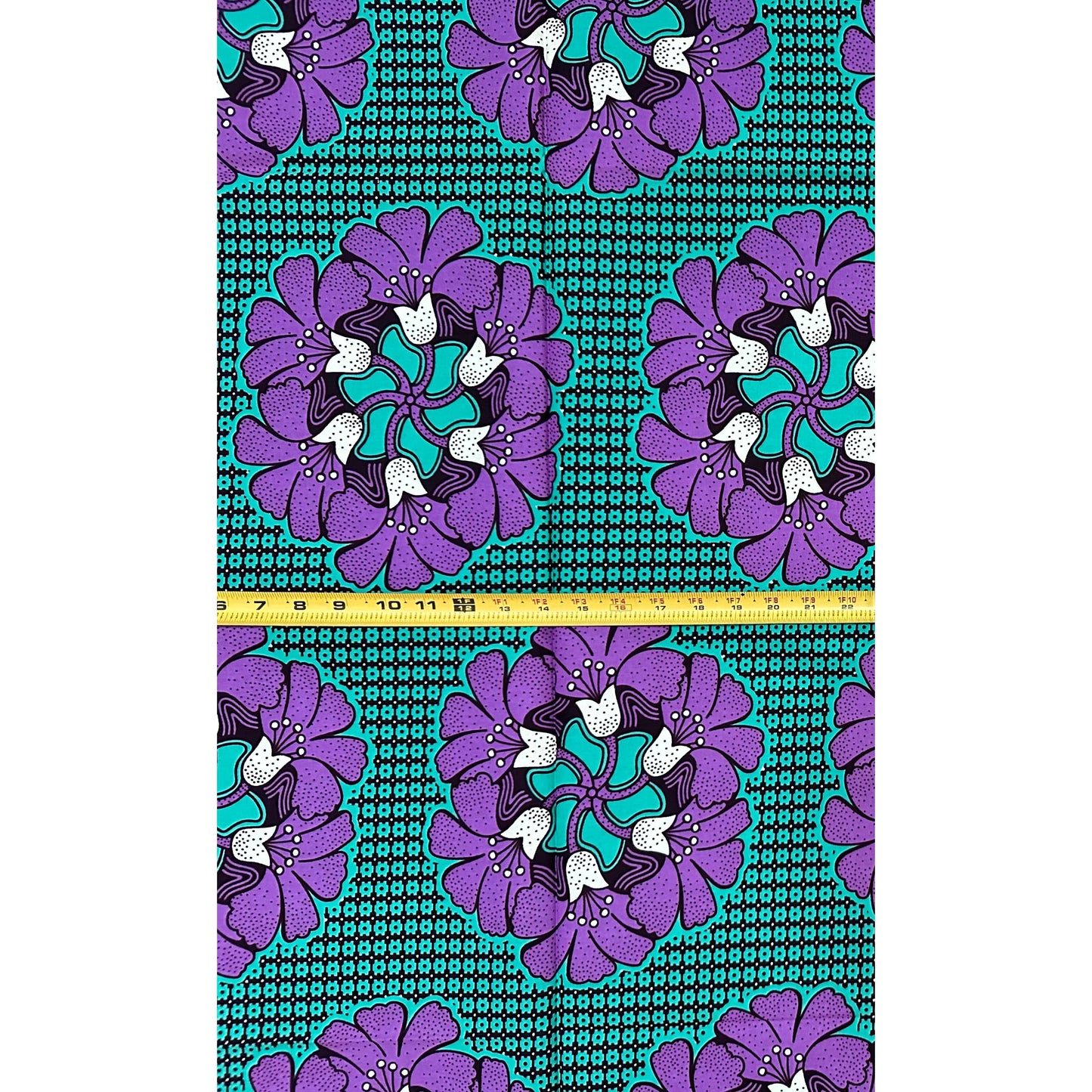 African Print Fabric/ Ankara - Green, Purple, Brown ‘Evening in Ibadan' Design, 1 YARD