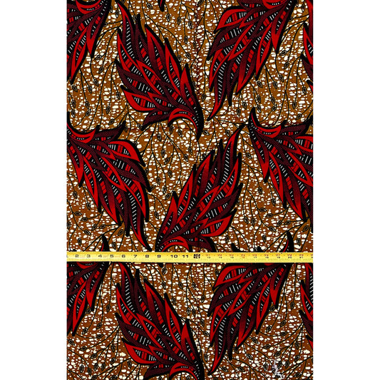 African Print Fabric/ Ankara - Brown, Red 'Femi Beaux' Design, YARD or WHOLESALE