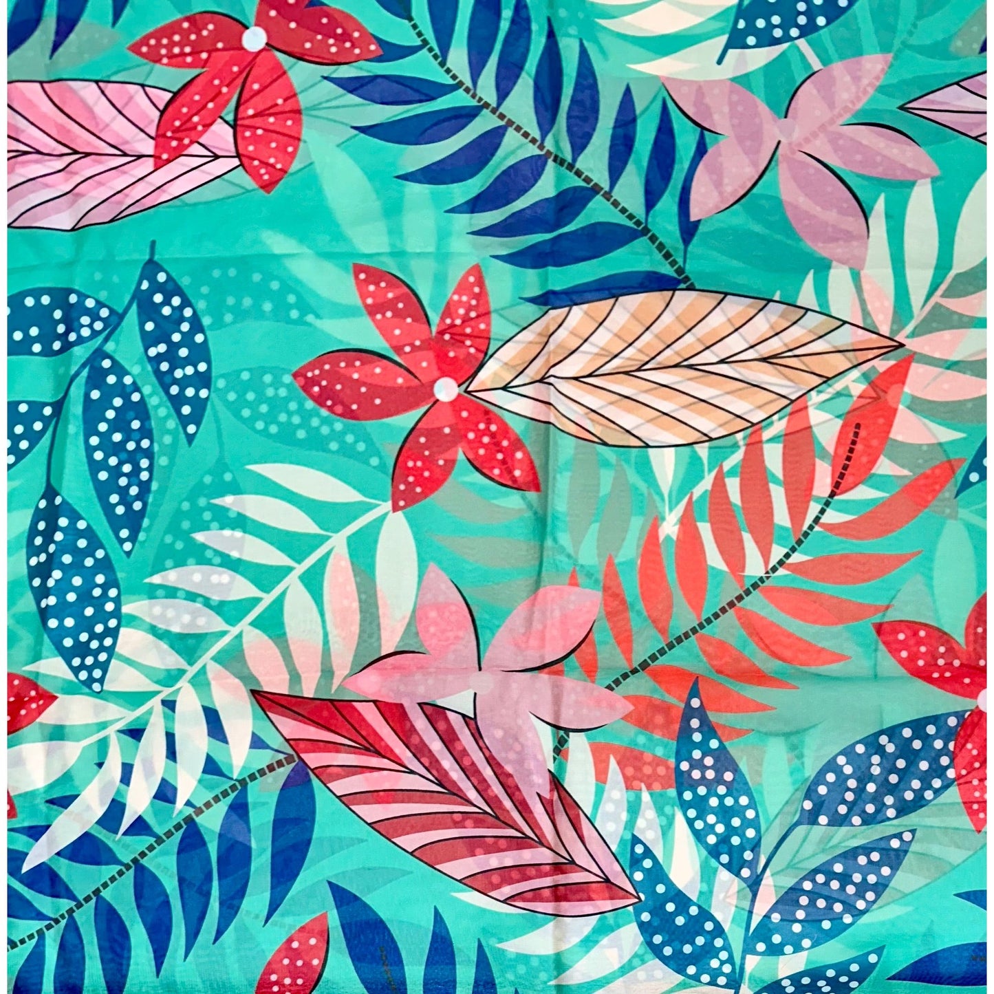 African Print, Chiffon Fabric- Turquoise, Blue, Red, Pink "Hopebloom", ~ 2 Yards