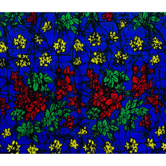 African Print Fabric/ Ankara - Blue, Red, Green, Yellow 'Views From Lake Mweru', YARD or WHOLESALE