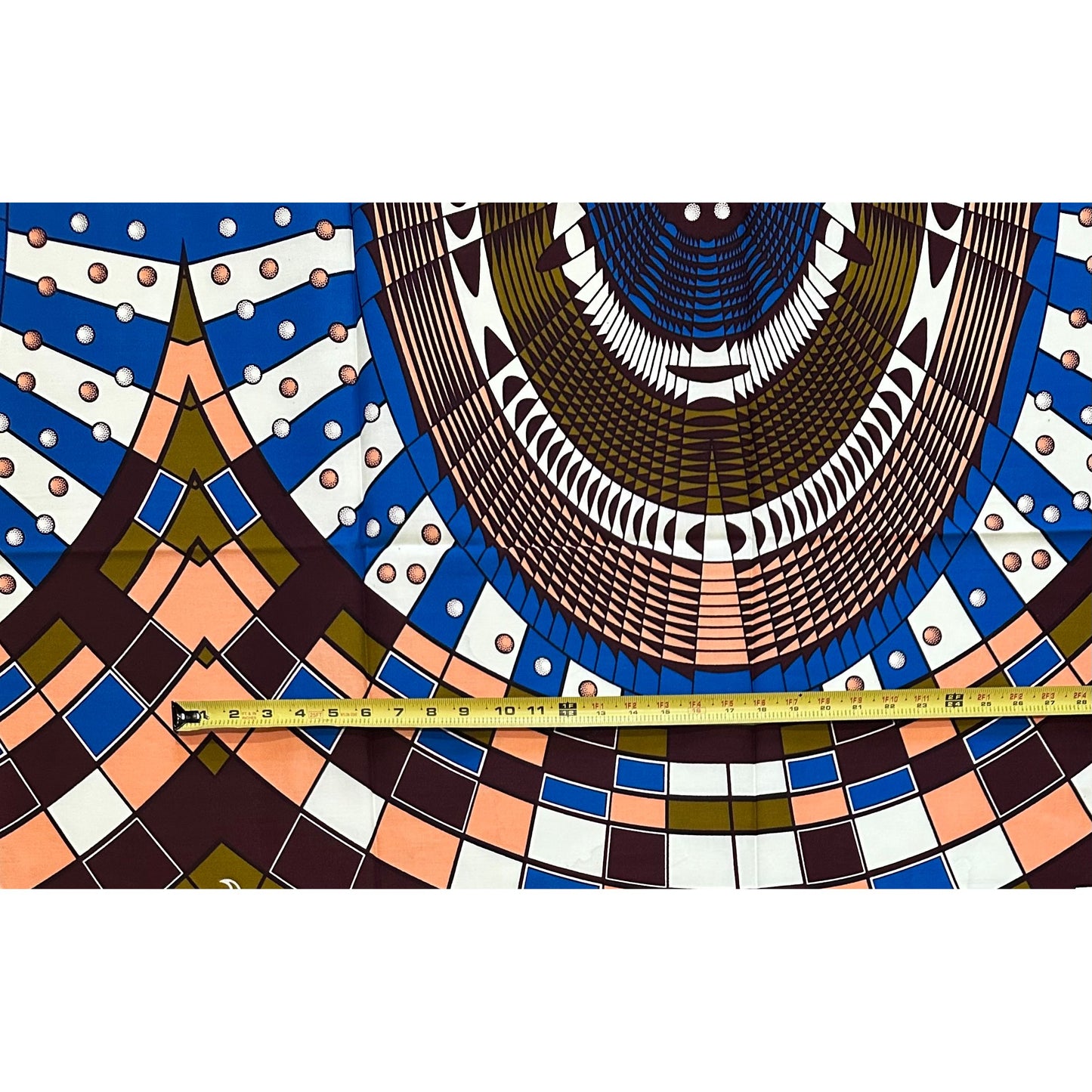African Print Fabric/ Ankara - Blue, Brown, Peach ‘The Watchful Eye' Design, 1 YARD