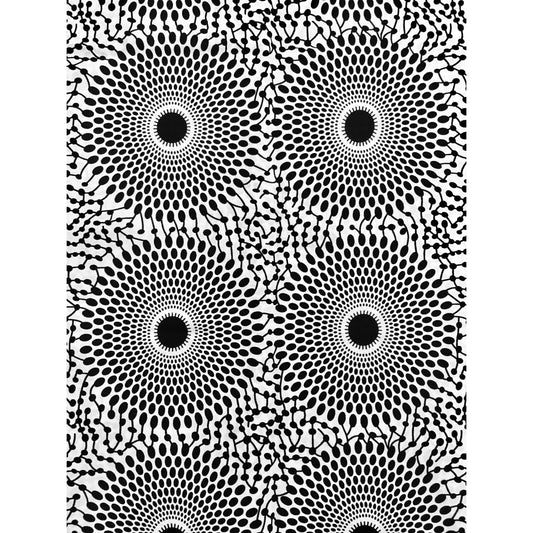 African Print Fabric/ Ankara - Black, White 'Bullseye' Design, YARD or WHOLESALE