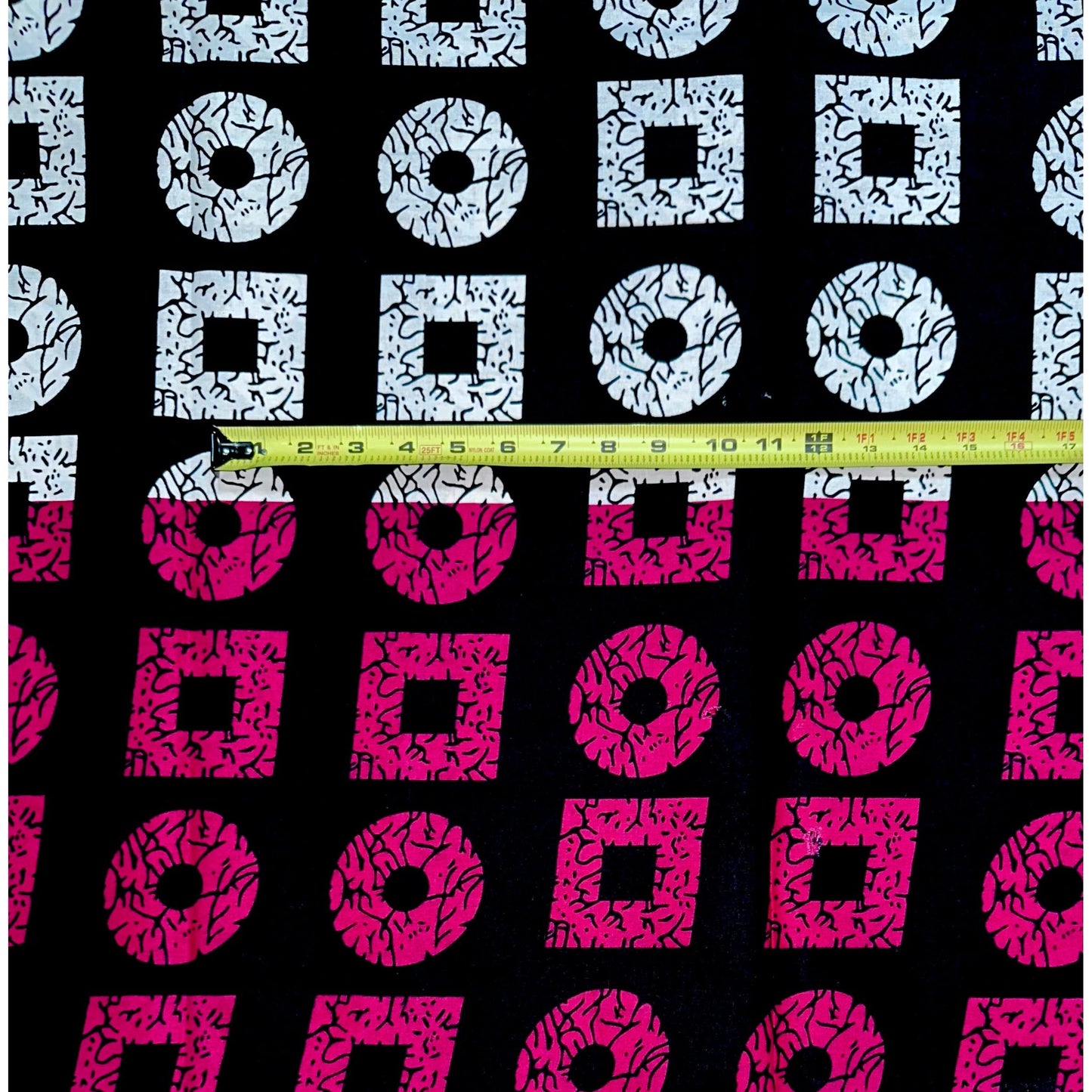 African Print Fabric/ Ankara - Magenta, Green, Black, White 'Shape Don Show' Design, YARD or WHOLESALE
