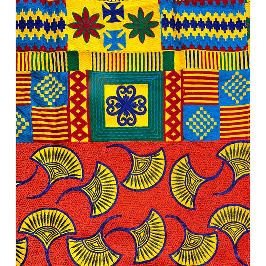 African Fabric/ Woven Kente - Orange, Red, Blue, Green, Yellow “High Seat”, 6 Yards