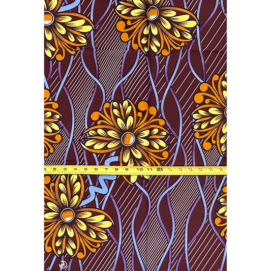 African Print Fabric/ Ankara - Blue, Brown, Beige 'Sweet Trouble', 1 YARD