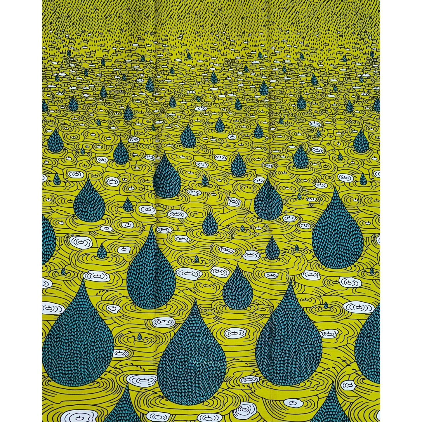African Print Fabric/ Ankara - Green, Teal ‘Raindrop Riddin' Design, YARD