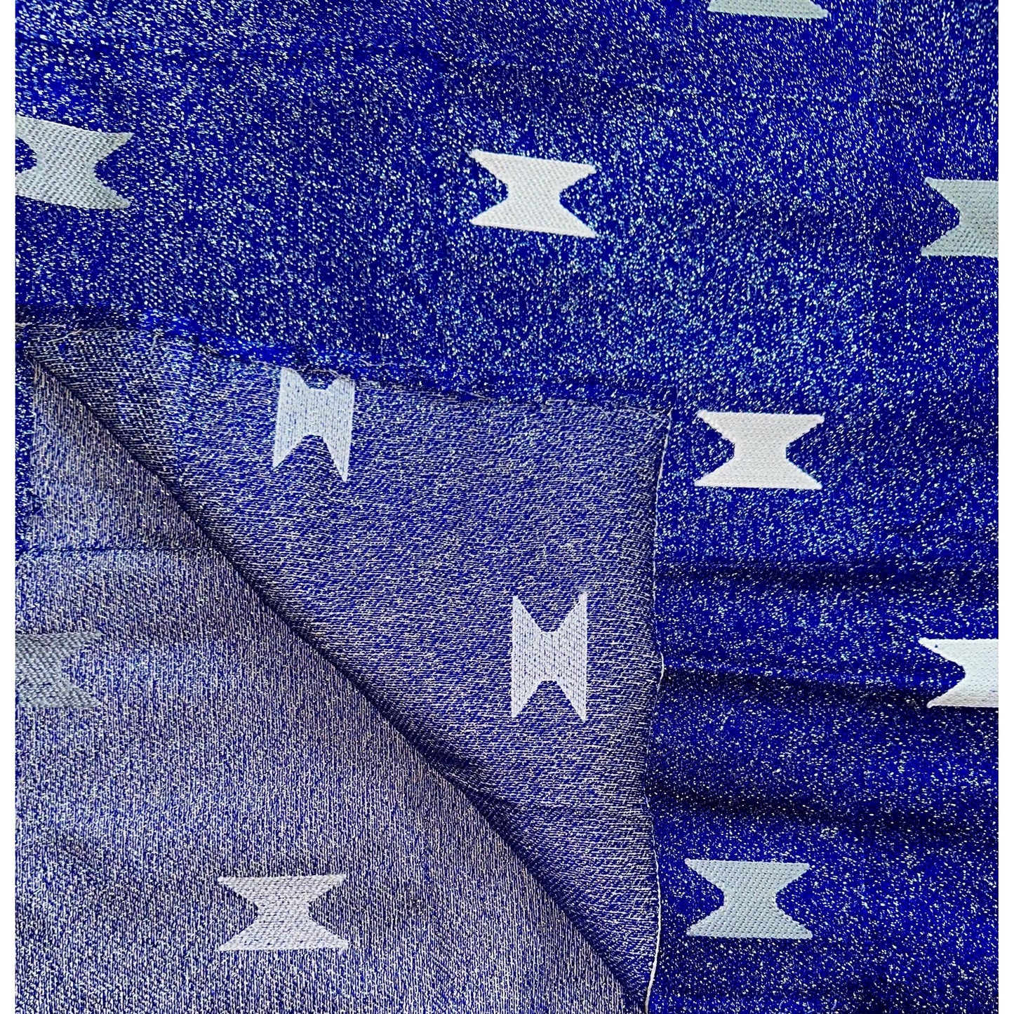 African Fabric/ Woven, Embroidered Kente - Blue, Silver “Naa”, 2 Yards