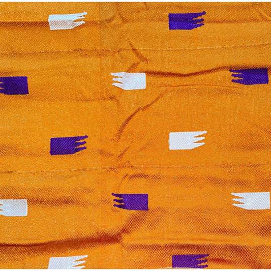 African Fabric/ Woven, Embroidered Kente - Orange, Purple, Metallic Gold “Ahyeda”, 2 Yards