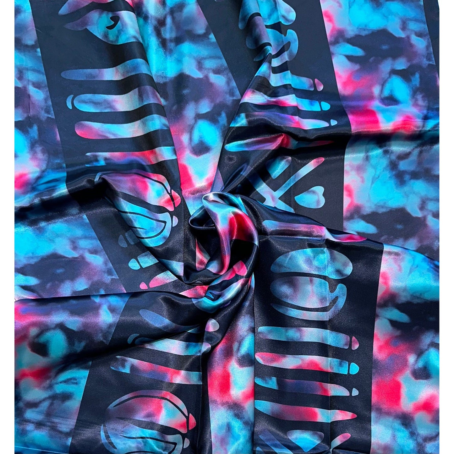 African Print, Satin Fabric- Blue, Pink, Purple "Riya", Yard or Wholesale