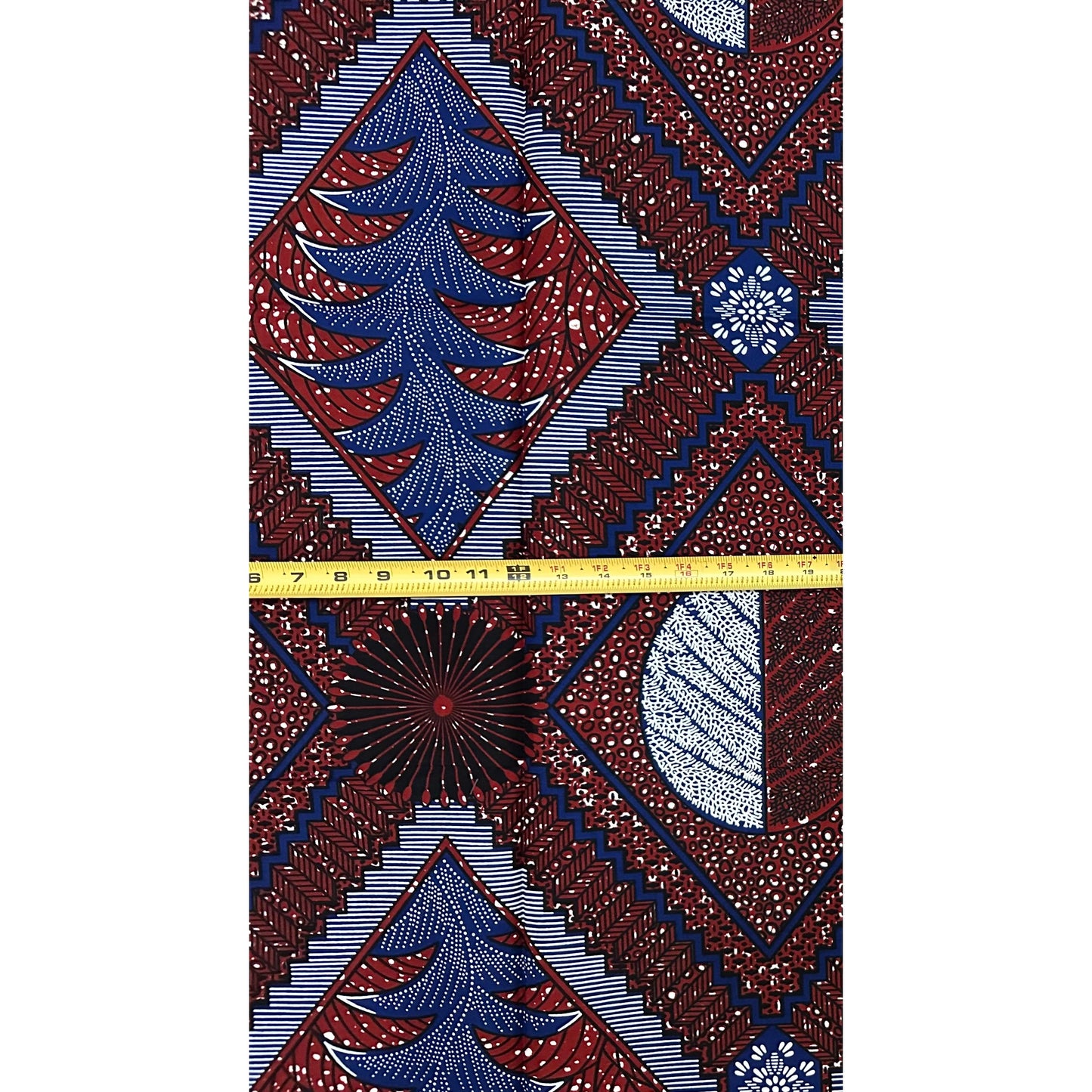 African Print Fabric/ Ankara - Brown, Navy, White 'Abusey Diamond', 1 YARD