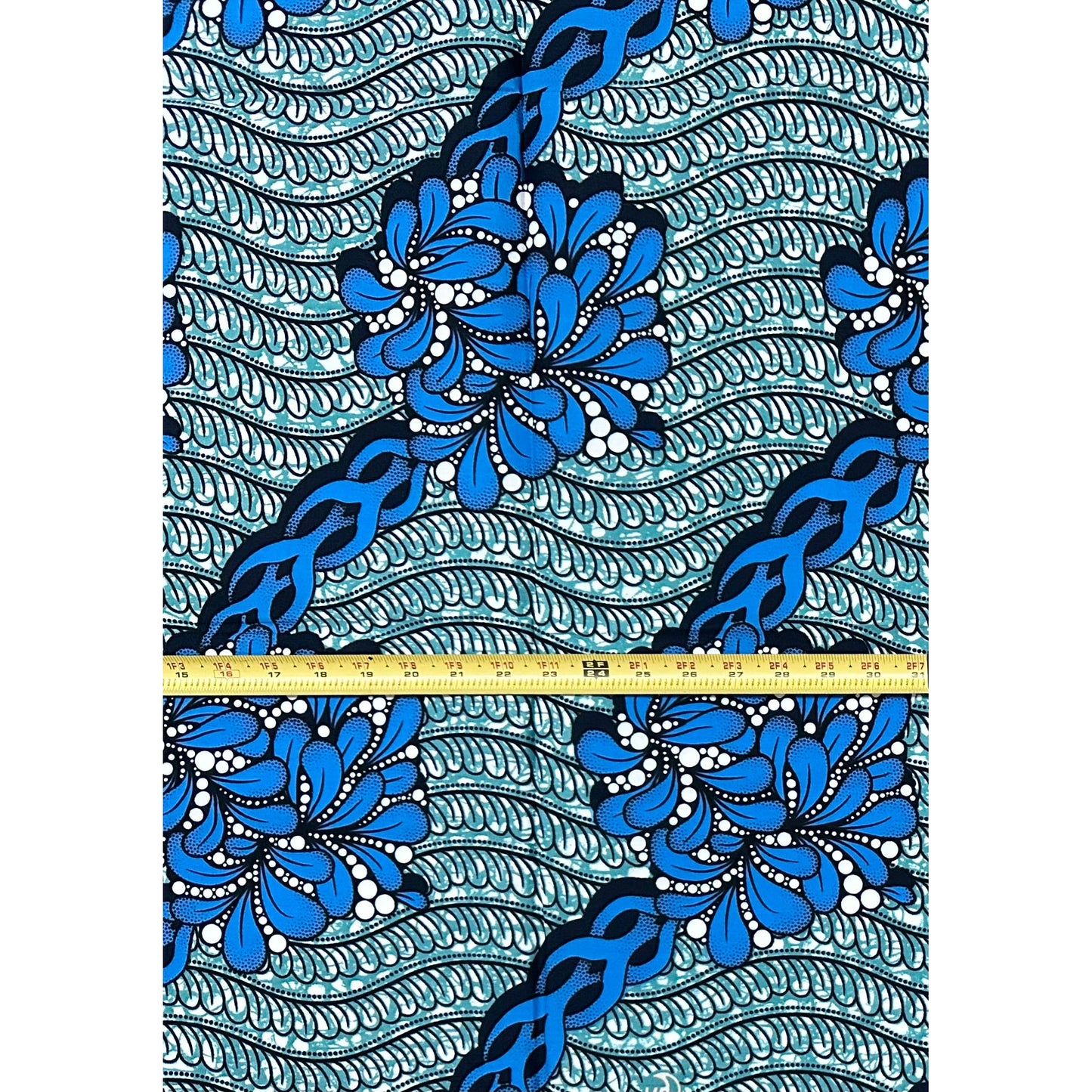 African Print Fabric/ Ankara - Green, Blue ‘River Ceremony' Design, 1 YARD