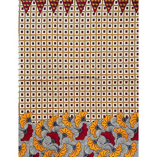 African Print Fabric/ Ankara - Marigold, Red, Cream ‘Asese Jubilee' Design, YARD or WHOLESALE