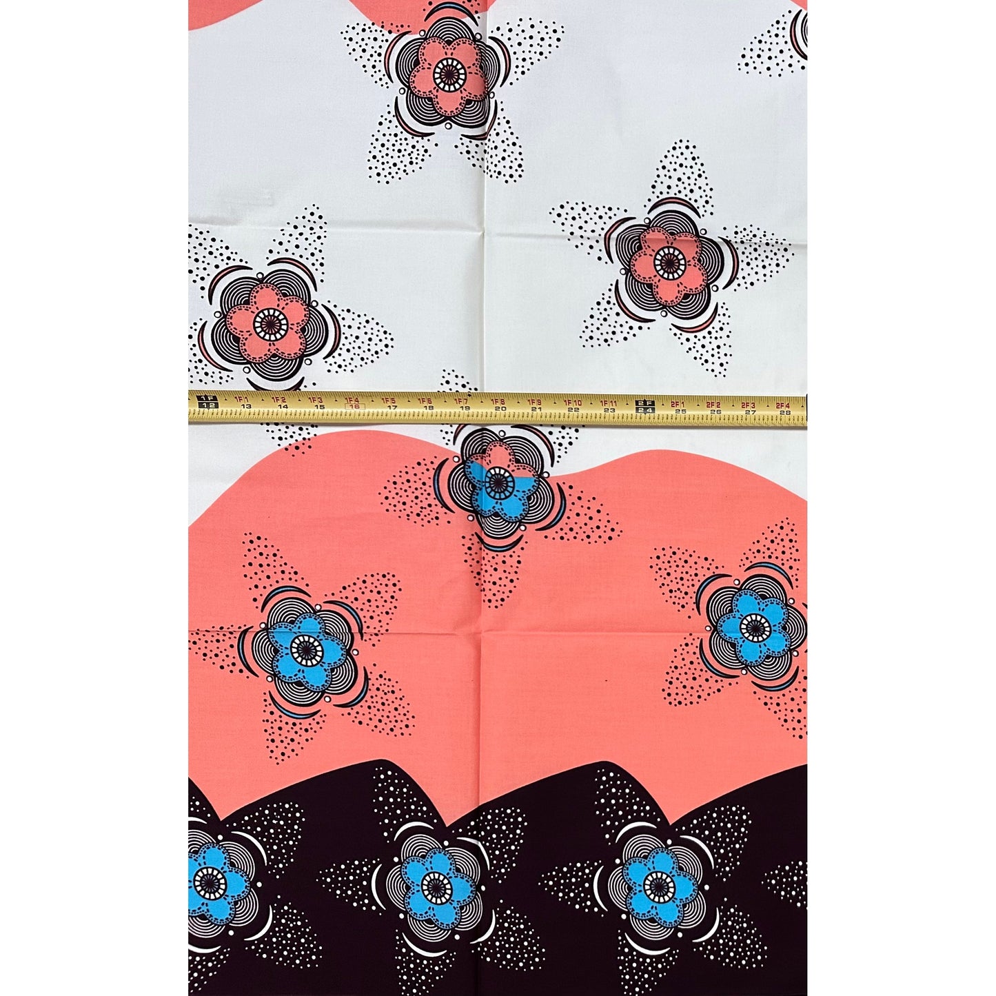 African Print Fabric/ Ankara - Pink, Brown, Blue "Cosmic Arrival", 1 Yard