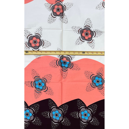 African Print Fabric/ Ankara - Pink, Brown, Blue "Cosmic Arrival", 1 Yard