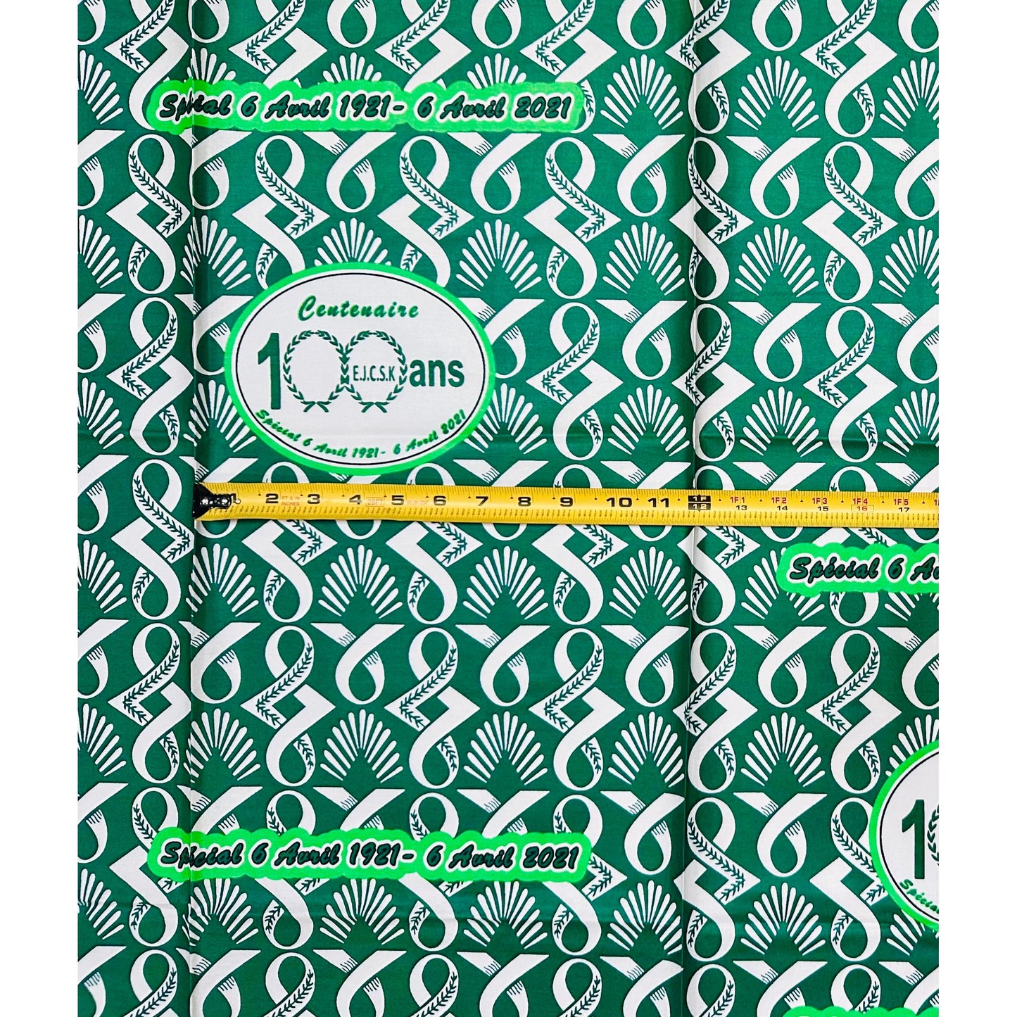 African Print Fabric/ Ankara - Green, White ‘Jubilee Praise in Nkamba' Design, YARD