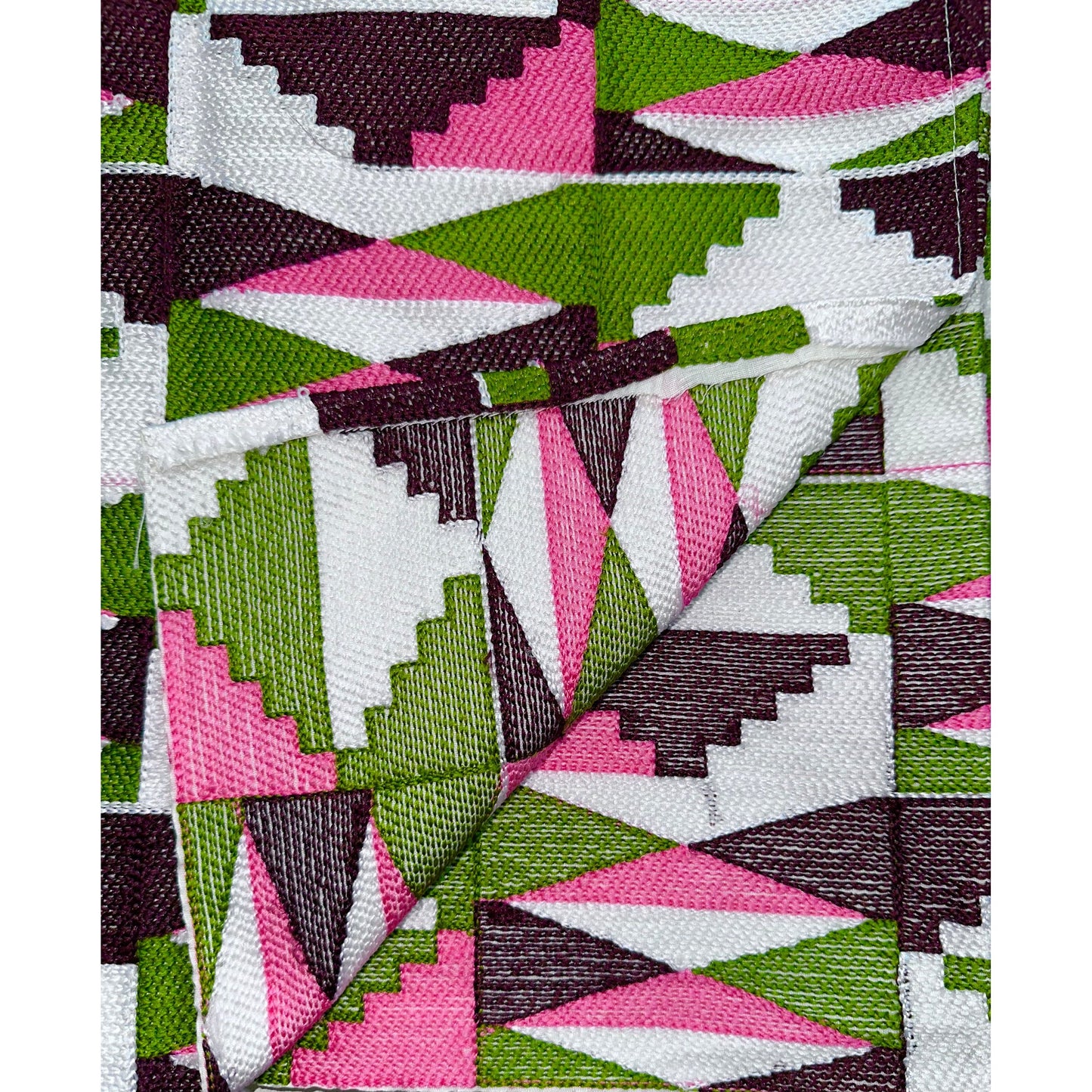 African Fabric/ Woven Kente - Pink, Green, Brown “Akosua”, 4 Yards