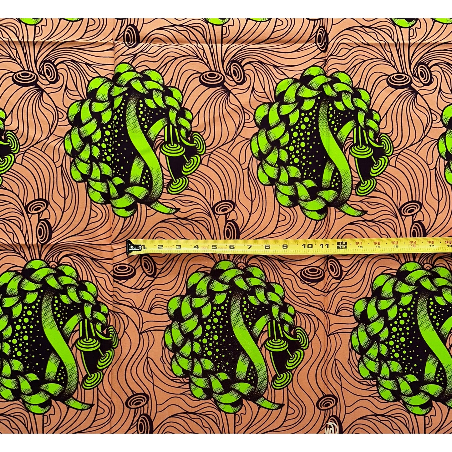 African Print Fabric/Ankara - Green, Shades of Brown "Uchenna Twist" Design, Yard